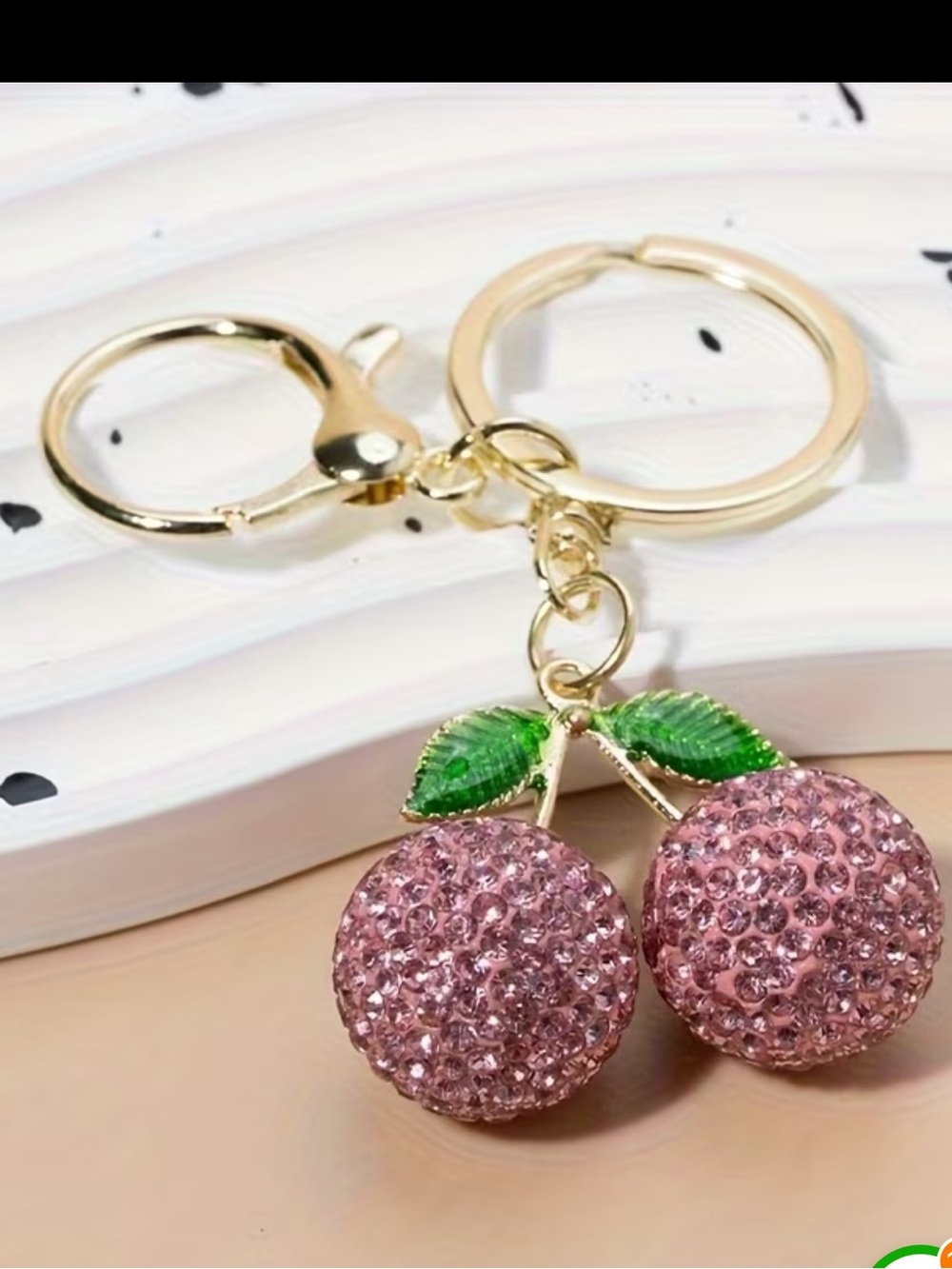 Pink Cherry Rhinestone Keychain/purse charm.